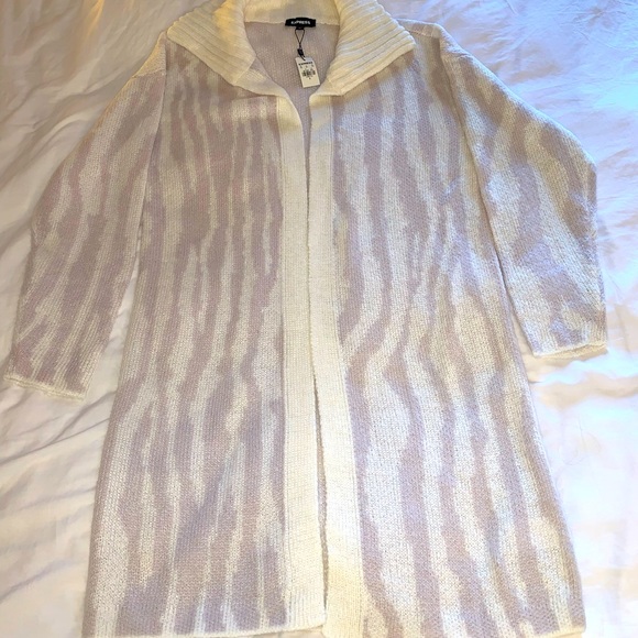 Express Sweaters - NWT Express Zebra Print Cardigan Duster in Lavender/White